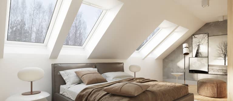 Inside bedroom view of a skylight window